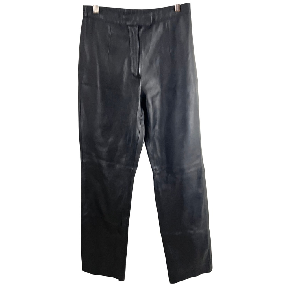JLC New York Leather Pants Women 4 Black Straight Leg High Rise Genuine Leather